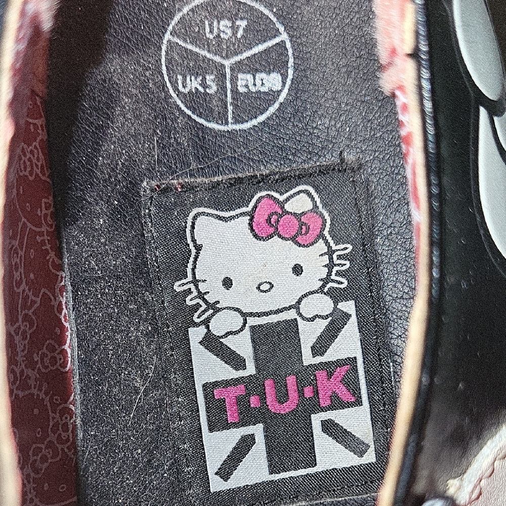 T.U.K X Hello Kitty Black and White Platform Shoes with Red Silk Laces - Picture 2 of 10